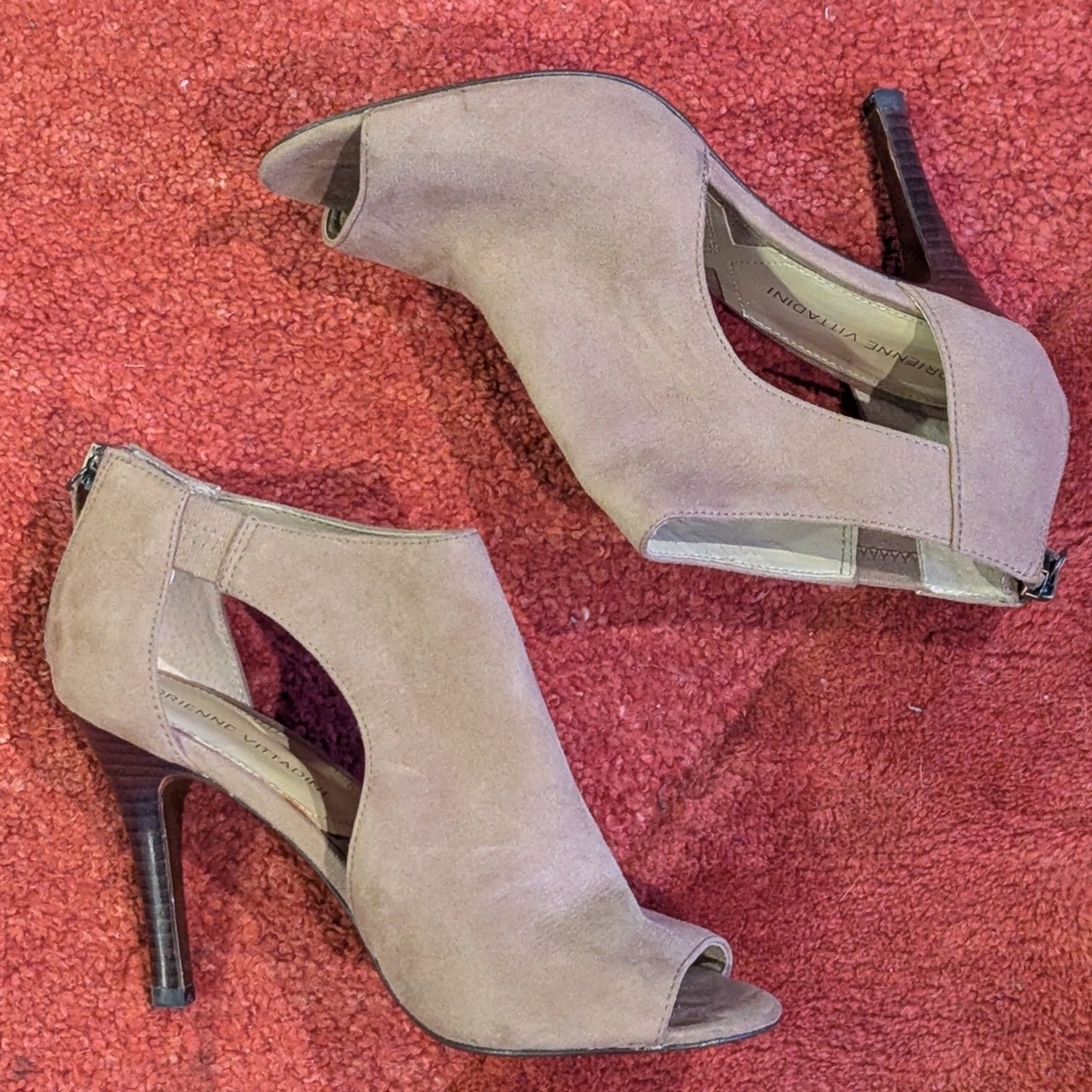 Adrienne Vittadini Taupe Peep-Toe Heels